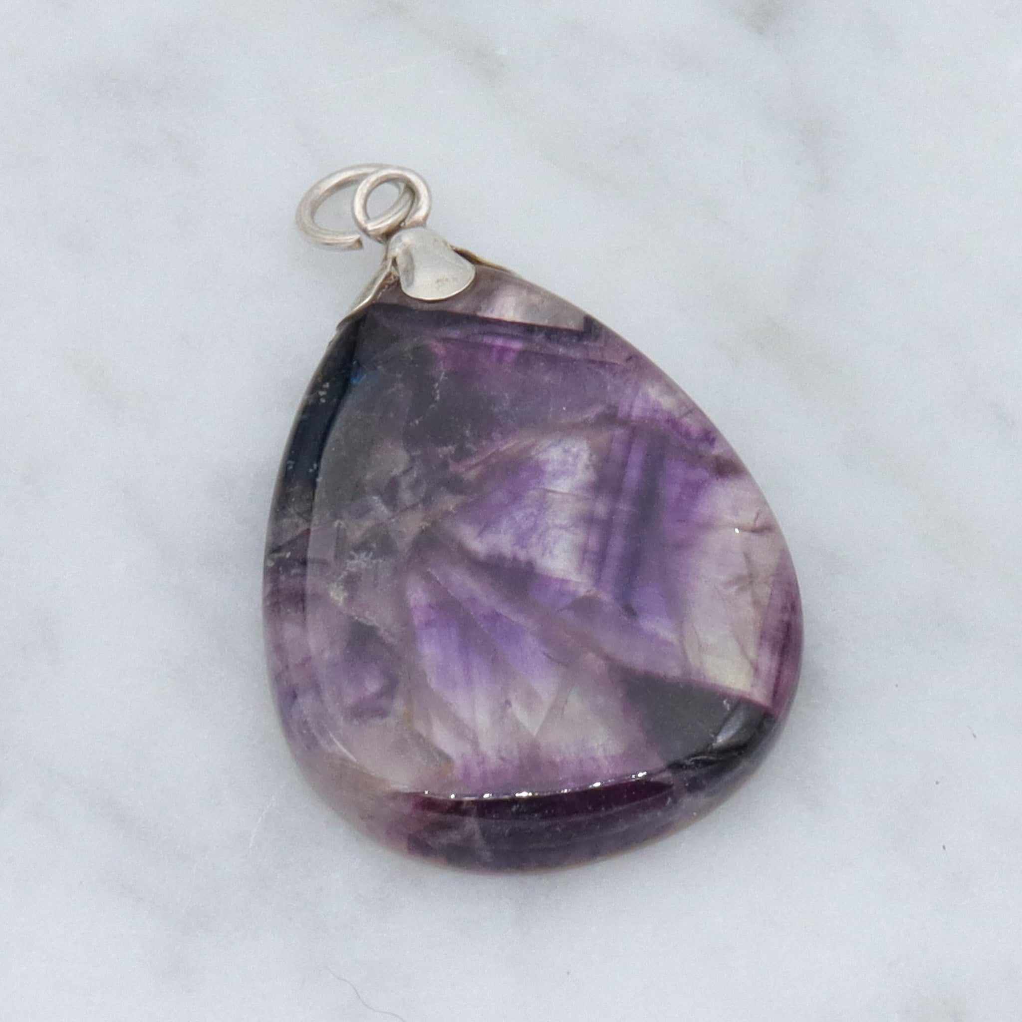 Vintage trapiche amethyst slice teardrop sterling pendant